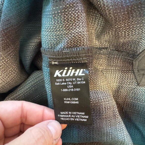 NWT! Men’s Kuhl teal & gray plaid flannel button down collared shirt Large - Picture 6 of 6